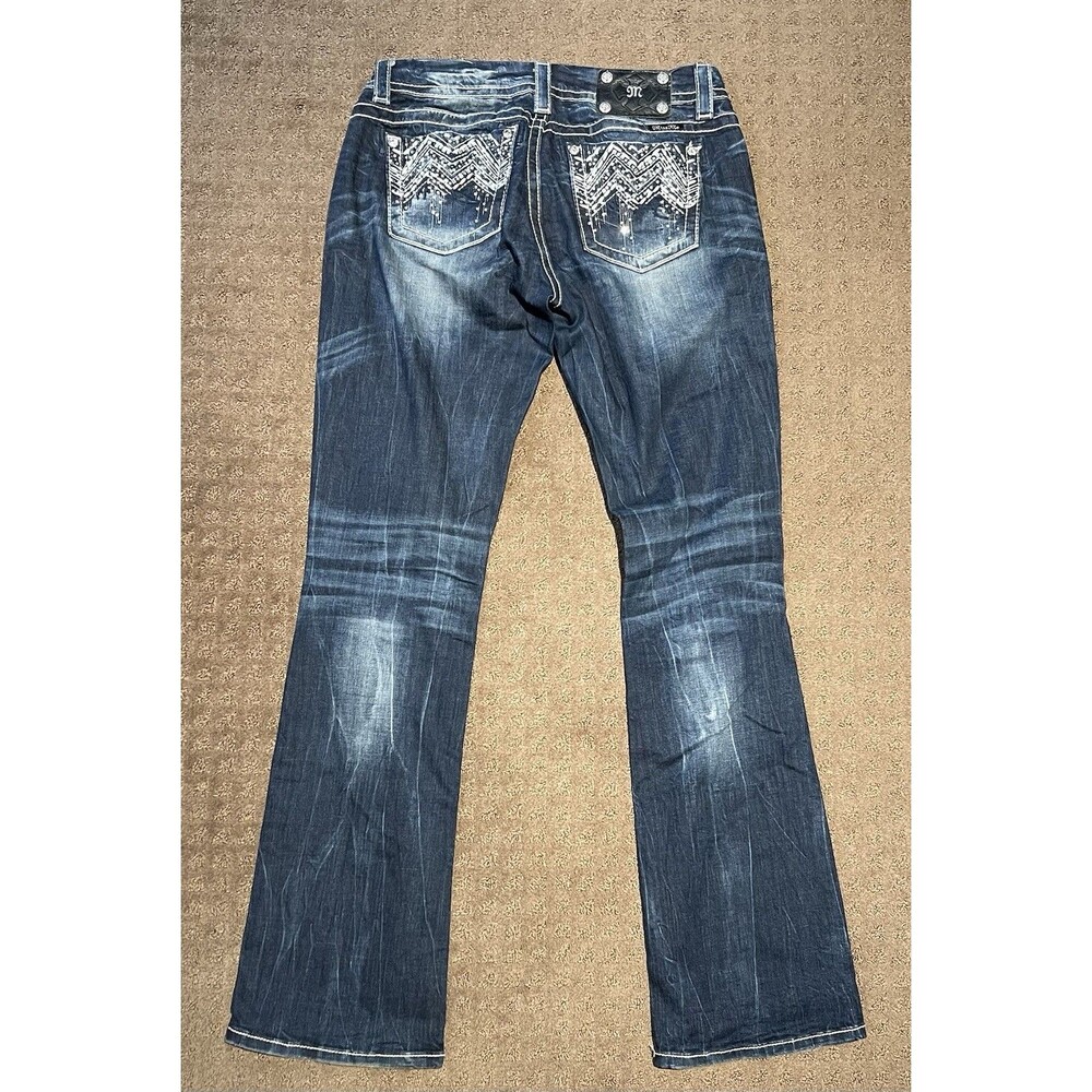 Miss Me Jeans Women's 28 (33x35) Blue Mid Rise Easy Boot Embellished Denim